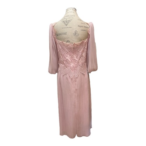Miss Elliette Blush Pink Empire Waist Vintage Lace & Lined Pleated Dress Size 14 - Picture 3 of 12