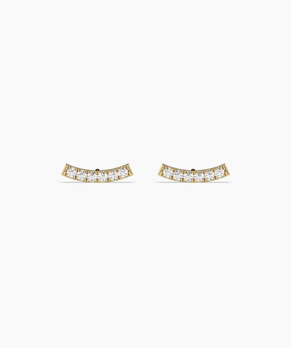Solid 14K Gold Round Lab Grown Curved Bar Diamond Climber Stud Fine Earrings