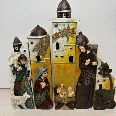 Vintage Taylor s Blocks 5 Pc Resin Nativity Scene Rare