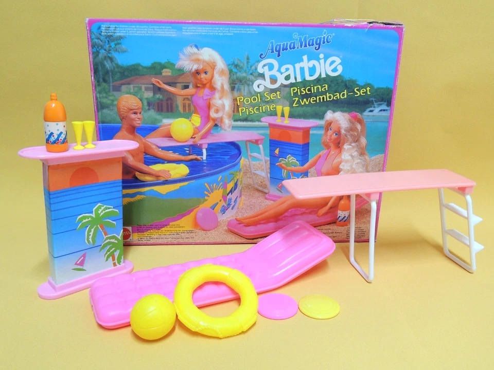 BARBIE - Vintage 1990 PISCINE POOL-SET #8703 + Accessoires Complet ! MATTEL - Photo 1/4