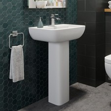 Ceramic Modern Square Basin Wash Sink Full Pedestal Single Tap Hole Bathroom