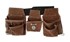 20-119 11 Pocket Rigger Heavy Duty Leather Tool Bag Kit Brown