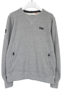 Superdry Sweatshirt Herren 2XL Grau Rundhals Reißverschlusstasche Logo Pullover