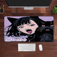 40 90cmGirl Black Cat 2 Themed Non-Slip Rubber Mouse Pad - Customizable Name, Hi