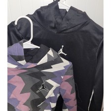 2 Jordan Boys Pullover Hoodies lot Black Dri-FIT Geometric Print Size M 10-12