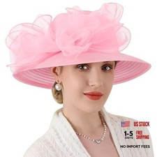 Women Organza Church Fascinators Kentucky Derby Hats for Organza Bow : Pink