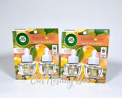 4 Pack Air Wick Scented Essential Oils Twin Refill Tropical Mango & Kiwi Limited