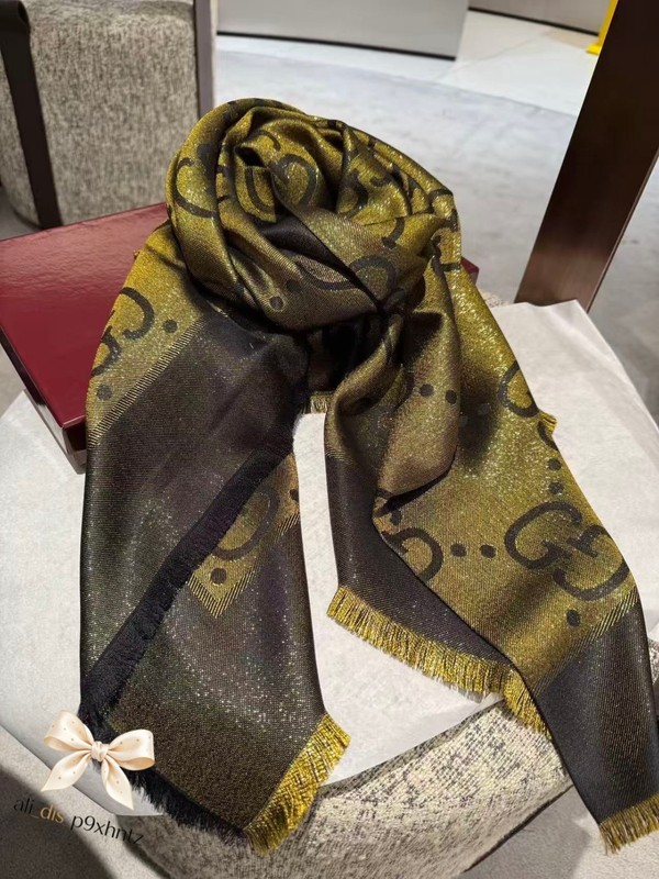 Gucci GG Gold Thread Jacquard Shawl Velvet Women’s Square Scarf 55in