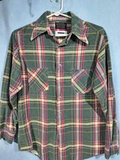 Vintage JCPenney Shirt Mens Medium Green Plaid Flannel Button Front 70s Workwear