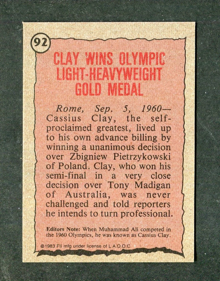 Tarjeta Topps #92 Cassius Clay Juegos Olímpicos de Estados Unidos Los mejores atletas olímpicos de la historia 1983 Foto 2 de 2