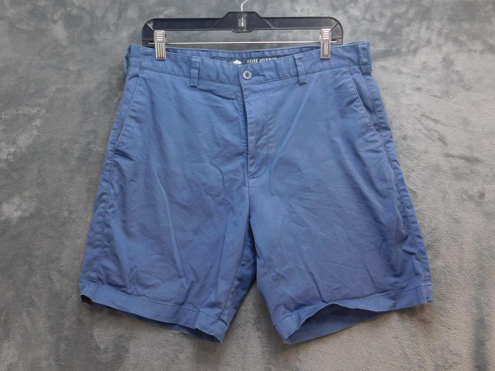 Fish Hippie Shorts Mens 34 Blue Chino Cotton Spandex Flat Front Pockets 7 Inseam