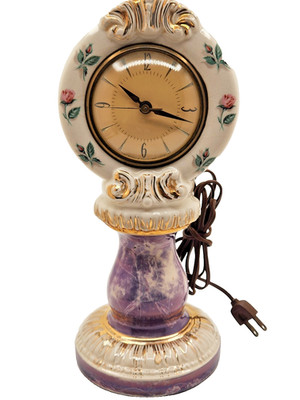 Sessions Pedestal Clock-Hand Painted Violet Faux Marble & Gold Trim- Electric