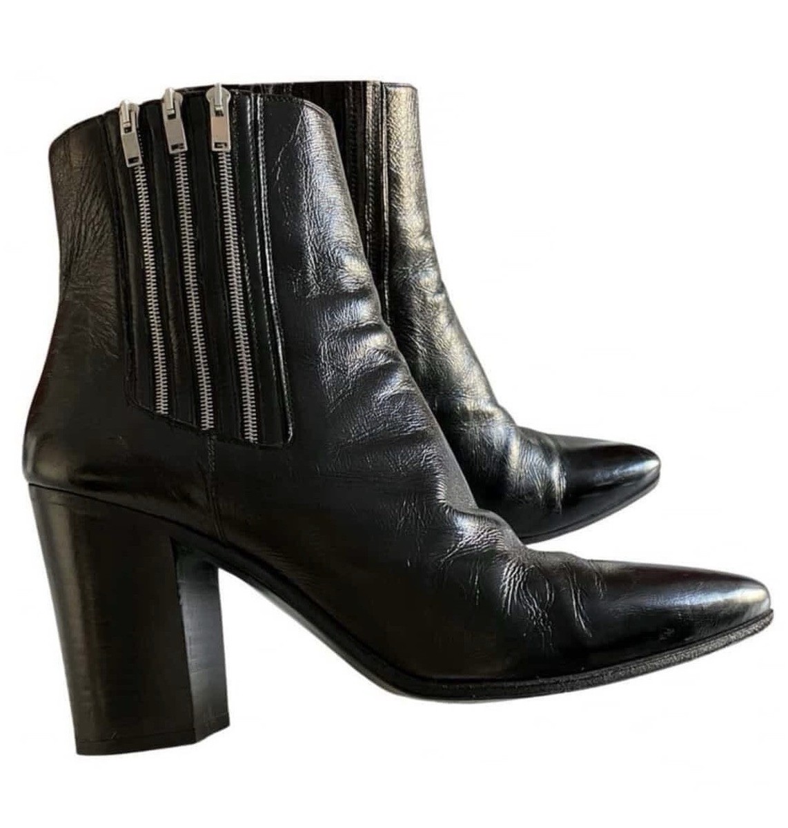 靴 Saint Laurent patent boots YSL French 85 Leather Ankle Boots with Zipper Accents Pointed Toe