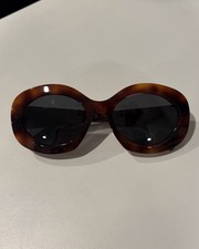 CELINE Paris Tortoise Shell Oval Sunglasses Brown Frame Black Tinted Lenses