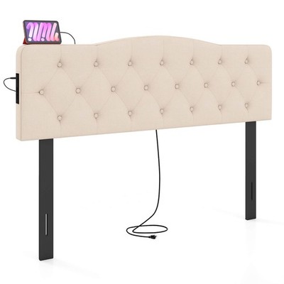 Headboard for Queen & Full Size Bed, Tufted Upholstered Head Board w/2AC Outlets