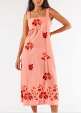 Ruby Yaya Embroidered Floral Dress M Pink Cotton Ruffled Sleeveless Boho Summer