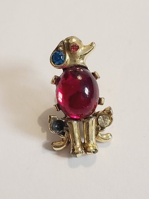 AS IS VINTAGE JELLY BELLY PUPPY DOG BROOCH PIN GOLD TONE