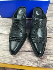 White Mountain black leather mules with decorative stitching so 7 new in box