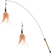 Feather Teaser Cat Toy - Interactive Wand with Extra Long Wand and