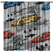 Racing Car Curtains, Extreme Sports Grey Background Sports Race Window Treatm...