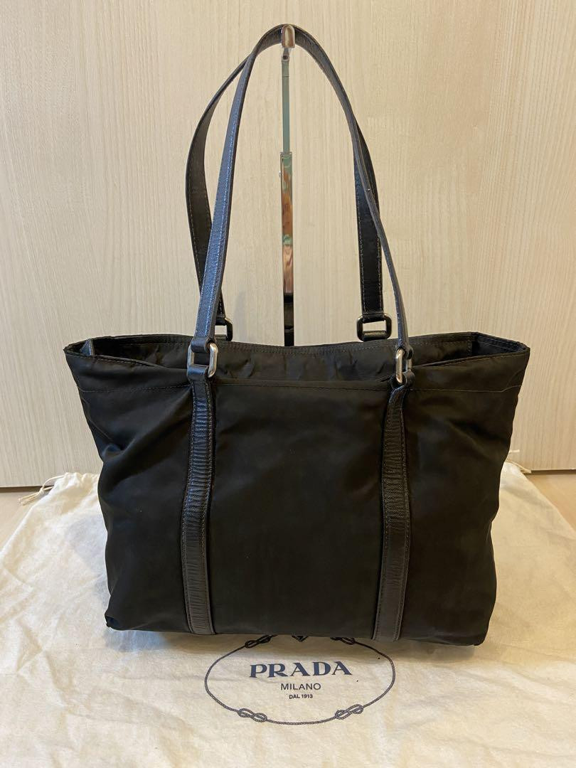 PRADA Nylon Leather Shoulder Bag Tote Bag Auth Black Medium