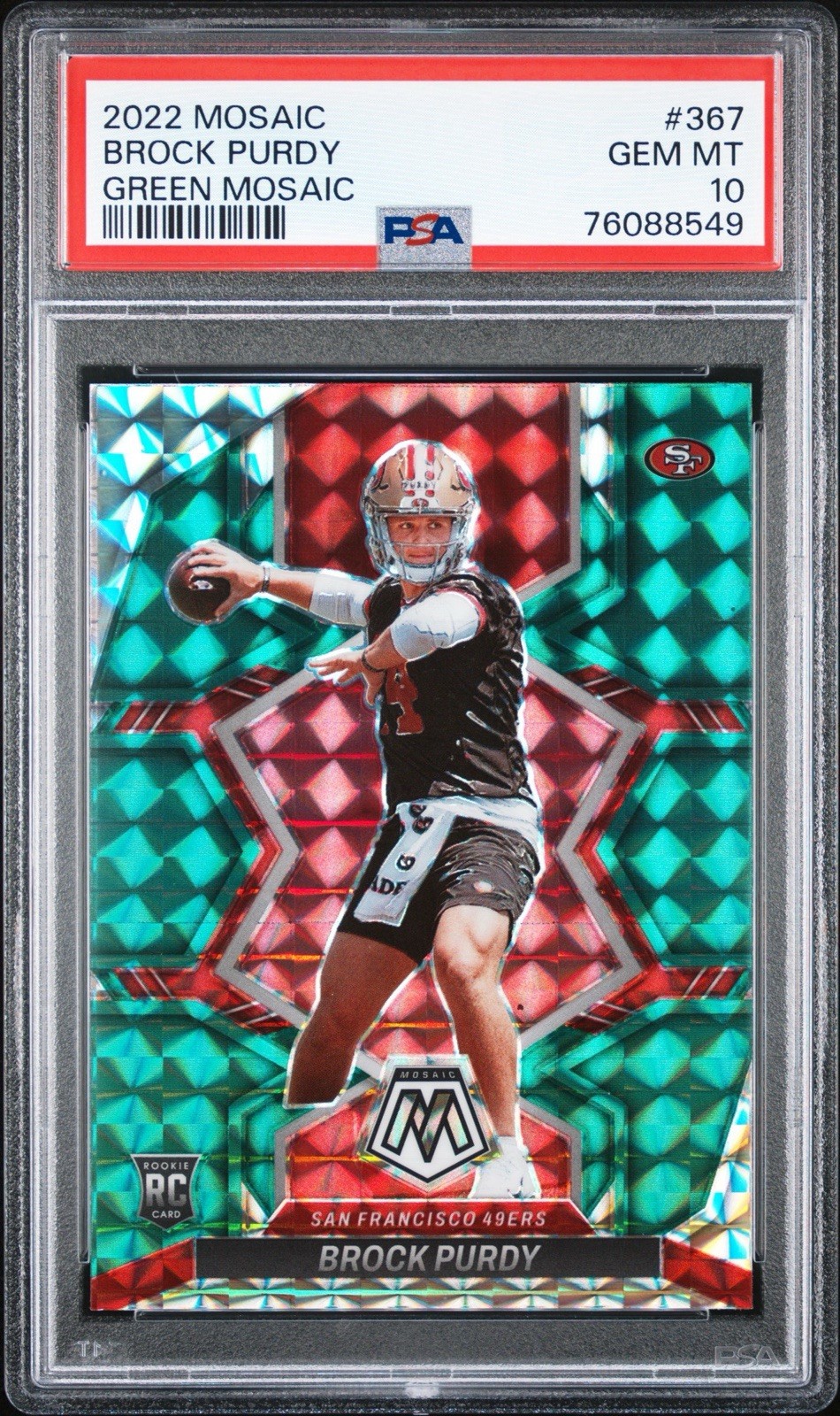 2022 Panini Mosaic #367 Brock Purdy - RC GREEN Mosaic - PSA 10