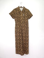 Lucy & Yak Ragan Boilersuit Jumpsuit Size 12 Brown Leo Leopard Animal Wide Leg