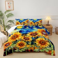 Yellow Sunflower and Butterfly Comforter Set  Vintage Floral Bedding Queen Sf13