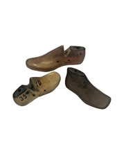 Vintage Set of 3 Child's Wooden Shoe Form Cobbler Foot Molds Wood Metal Decor