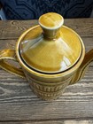Vintage Mustard Yellow Japanese Ceramic Teapot Embossed Bands w/ Lid — photo 4