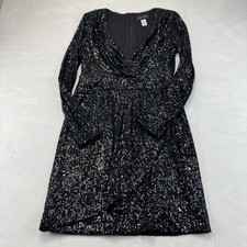 Donna Morgan Womens Size 8 Black Sequin Cocktail Dress Long Sleeve Party