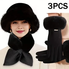 Women's 3-Piece Winter Warm Suit with Gloves, Scarf, and Hat for Cold Weather