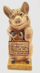 Vintage Piggy Bank Heavy Cast Iron Thrifty Wise Pig Figure Figurine Statue