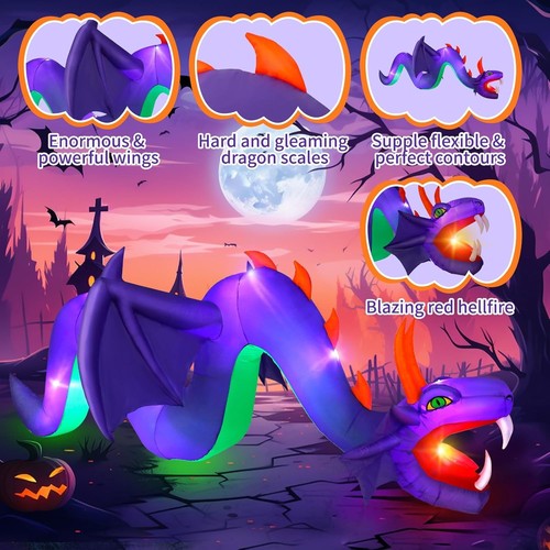 12FT Halloween Inflatable Purple Dragon w/ LEDs Blow Up Yard Decoration - Picture 5 of 5