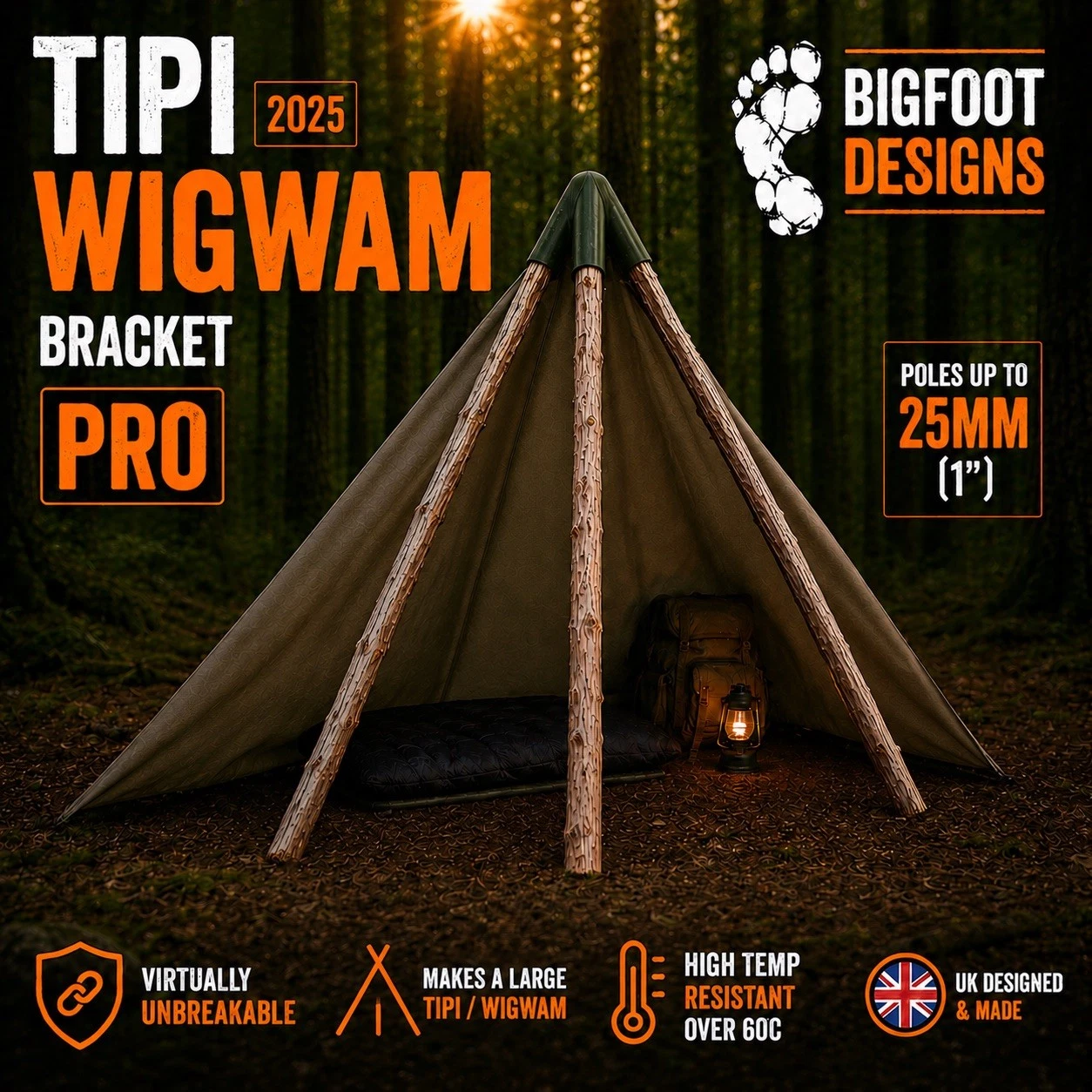 Tipi Pro - Professional Top Bracket for Bushcraft Tipi Wigwam Tarp Tripod Tent