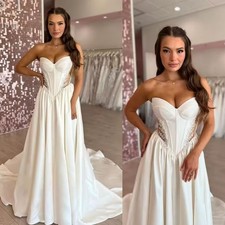 Vintage Sweethart Luruxious Satin A Line Wedding Dresses Sweep Train Custom Made