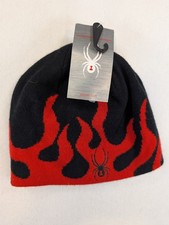 Spyder Beanie Boys Black Red Flame Knit Winter Hat Punk Skate Fire Ski Cap Hat