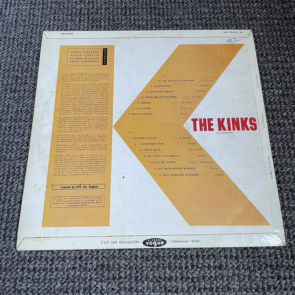 The Kinks - Self Titled Debut Album Vinyl Record FIRST FRENCH Pressing 1965 - Image 2 of 4