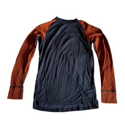 Devold Duo Active Merino 205 Base Layer Top Mens Large Blue Orange Raglan Wool