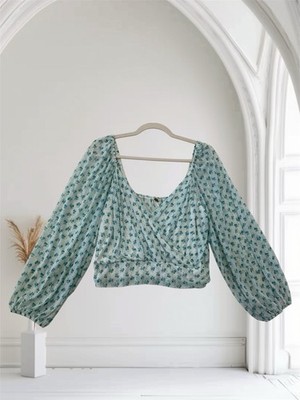 Free People Sweetie Pie Blouse Women s Size Medium Faux Wrap Crop Coquette