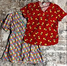 Two Scrub Tops: liana And Med  wear Holiday/colorful. Size XL And 2XL