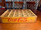 Vintage Drink Coca Cola in Bottles 24 bottle 1959 crate wooden carrier yellow TN