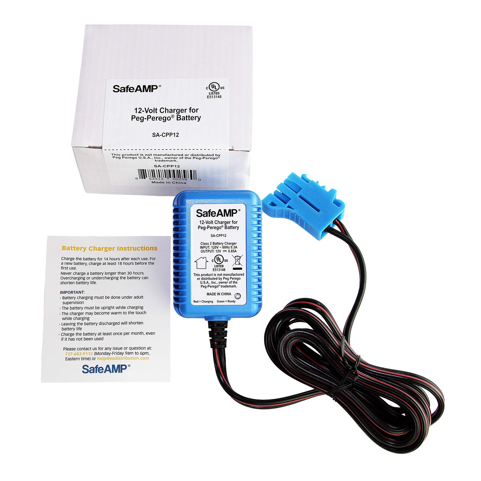 SafeAMP 12 Volt UL Listed Battery Charger Compatible with Peg Perego® 12V