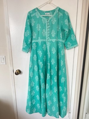 Indian DS LaLa  turquoise Ember Sea Oat cotton Dress Size small