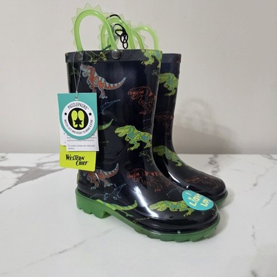 Western Chief Kids Sz 11 Dino Dimension Light Up Twinkling Dinosaur Rain Boots