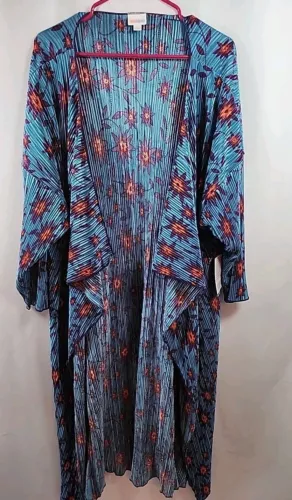 Lularoe Shirley Elegant Ribbed Open Lightweight Kimono Blue Floral Sz Large NWT