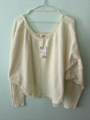 Hem & Thread Waffle Knit Yellow Top long Sleeve Dolman New L