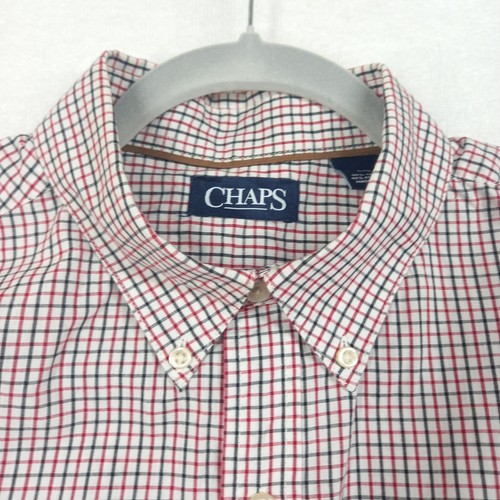 Chaps Checked Shirt Size L Red Black White Plaid Preppy Smart Pocket Button Down - Picture 9 of 12