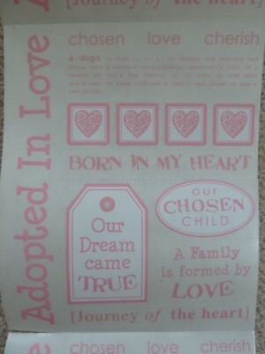 Roll of Stickers Pink ADOPTION Girl Large 34 Modules #39026 Family Love