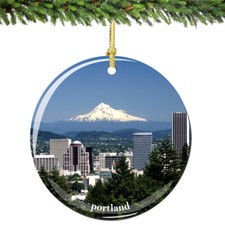 Portland Skyline Porcelain Ornament - Oregon Christmas Souvenir Travel Gift